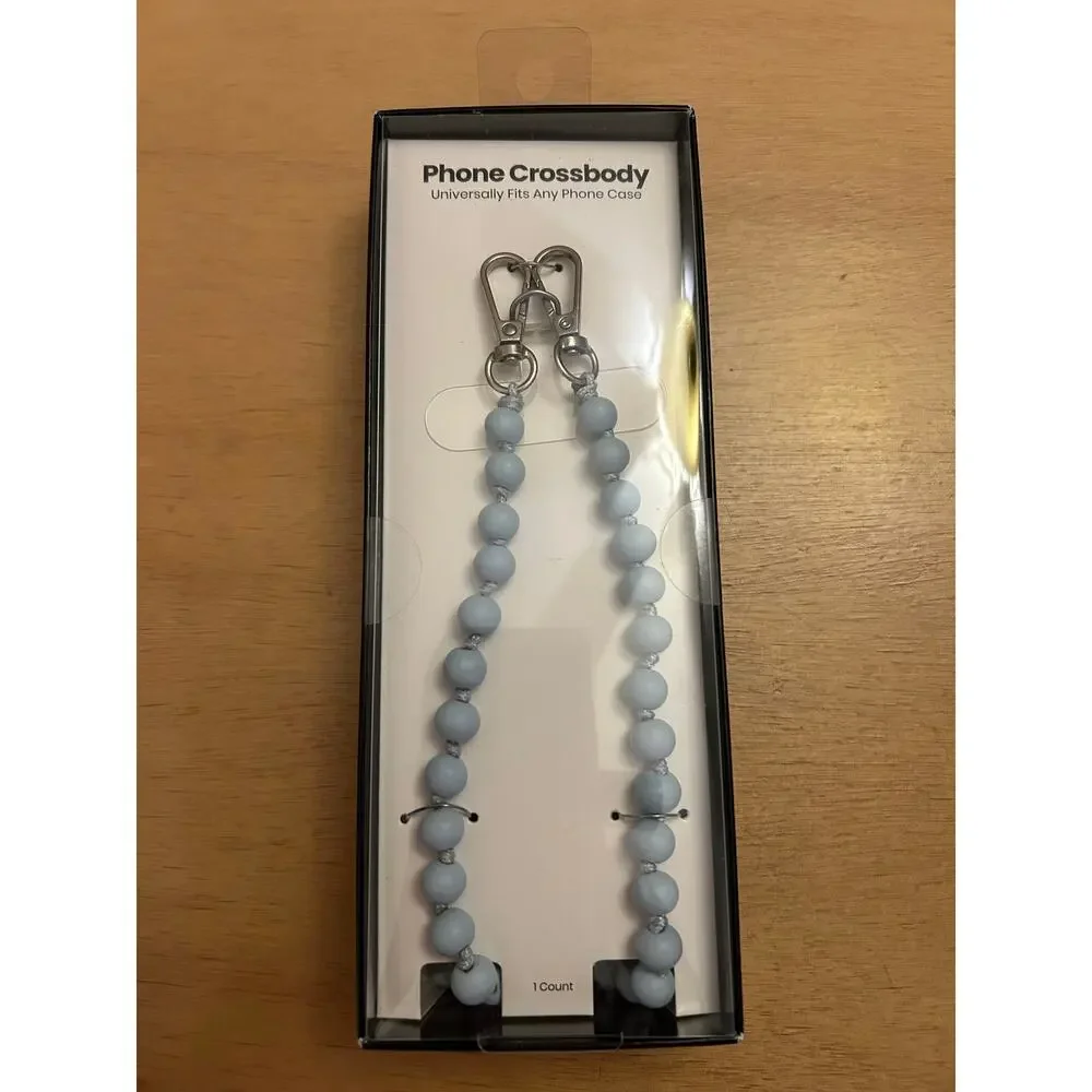 New Hello Lux Wood Bead Cell Phone Crossbody Strap Universal Light Blue